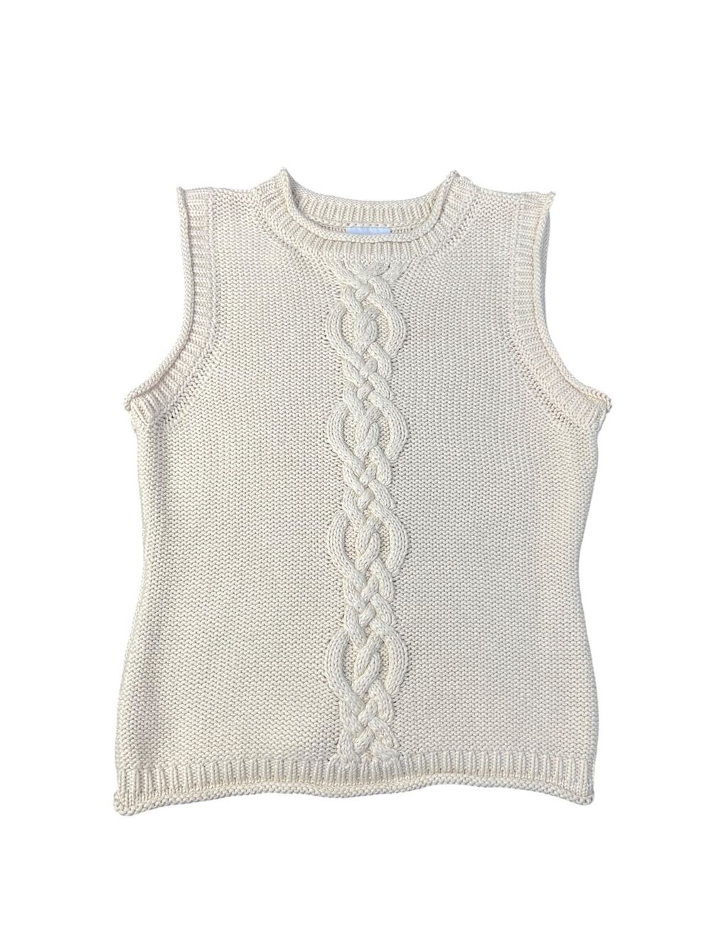 Loft Women’s Medium Cream Colored Cable Knit Cotton Sweater Vest